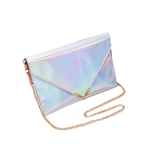 Women Colorful Holographic Evening Clutch Envelope Handbag Small Chain Cross-body Bag Shoulder Bag 167 Silver - Main Image