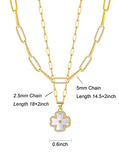Four Leaf Clover Pendant Necklace Double Layer Chain 14K Gold Plated Birthday Valentine's day Jewelry Gift for Women Wife2