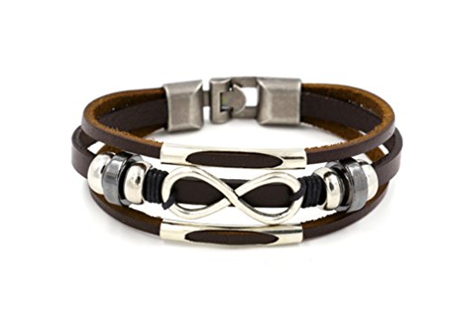HONGCI Punk-Lederarmband mit Liebes-Unendlichkeitszeichen aus Metalllegierung und Edelstahlverschluss?fürDamenund Herren