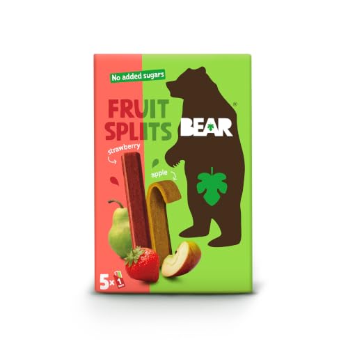 BEAR Fruit Splits Strawberry Apple - Real Fruit Snacks - 100% Natural Ingredients - No Added Sugar - Gluten Free - Vegan - Non-GMO - Healthy School Snack & Lunchbox Treat For Kids - 5x20g - 100g