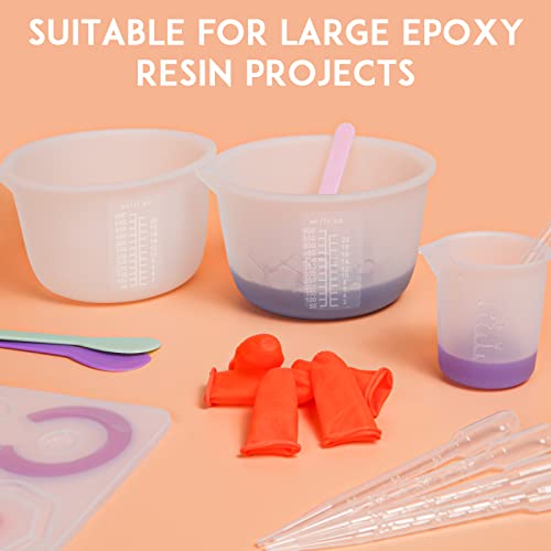 Silicone Resin Measuring Cups Tool Kit, Non-Stick Large Silicone Bowls For Epoxy Resin, Reusable 600&100Ml Silicone Mixing Cup With Stir Sticks, Pipettes, Epoxy Resin Supplies, Molds, Jewelry Making #TOP1