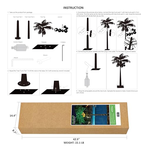 Lightshare 9FT Gorgeous LED Palm Tree with Coconuts - 336 Lights, Artificial Tropical Decoration for Indoor and Outdoor, Home, Patio, Christmas & Nativity Scenes by LIGHTSHARE - Used condition - Image 8