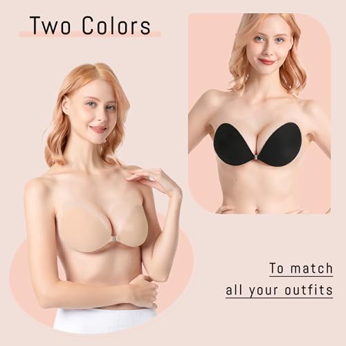 Image of Adhesive Bra 2-Pairs Invisible Strapless Push, Nude, D