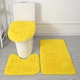 TUOLE 3 Piece Bathroom Anti-Slip Mat Set,U-Shaped Contour Rug, Mat and Toilet Lid Cover,Water Absorbent Soft Microfiber Shaggy Bathroom Mat ,for Tub, Shower, Bath Room,Machine Washable (Yellow)