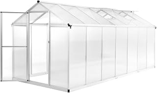 Gewächshaus Aluminium mit Polycarbonat 421x190x195 cm, 15,6 m³ Volumen, UV-beständig und wärmeisoliert, ideal für Tomatenhaus, Frühbeet, Pflanzenhaus, Gemüse, Aussaat, Garten und Terrasse