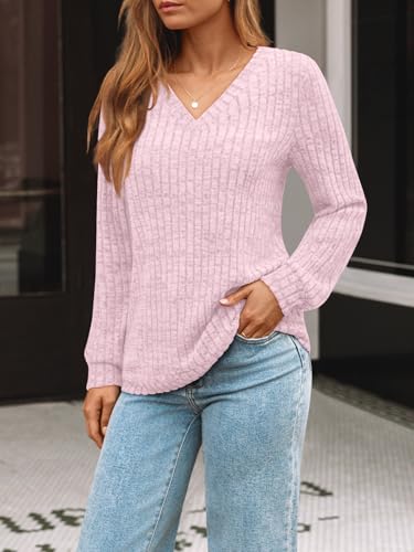 Image of AUTOMET Womens V Neck Long Sleeve Shirts Fall Tops 2026 Lightweight Sweater