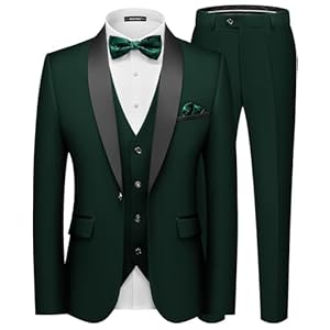 MAGE MALE Men’s Slim Fit 3 Piece Suit One Button Solid Shawl Lapel Blazer Jacket Vest Pants Set with Tie Pocket Square