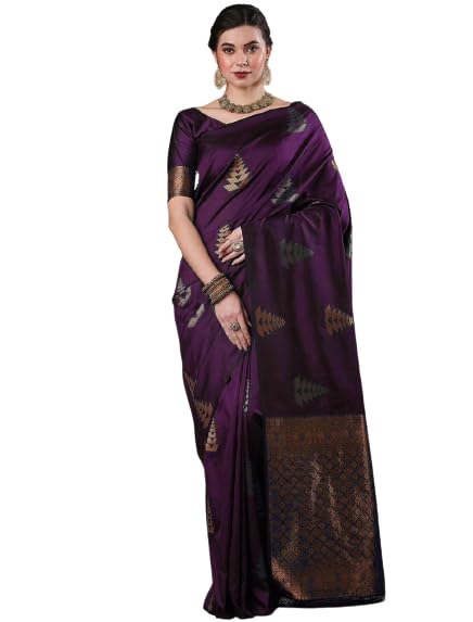 Flosive Women's Dark Color Kanjivaram Silk Saree With Weaving Work (Wine)