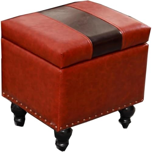 Coffre de rangement en cuir rouge pour optimiser l'espace du salon