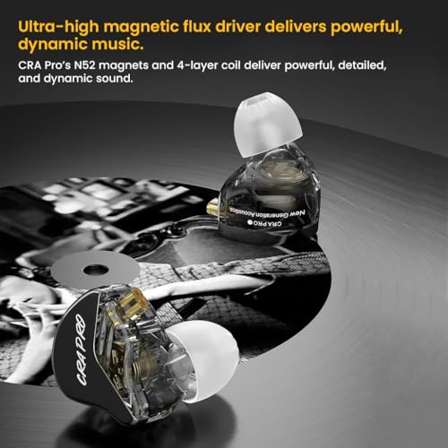 Image of CCA CRA Pro In-Ear Monitor IEM with Mic Earphone, Dynamic Driver with Dual N52 Magnets, Ultra-Thin 3.8μm Diaphragm, Zinc Alloy & Resin Shell, Silver-Plated Cable Wired IEM, 3.5mm Plug (Grey)