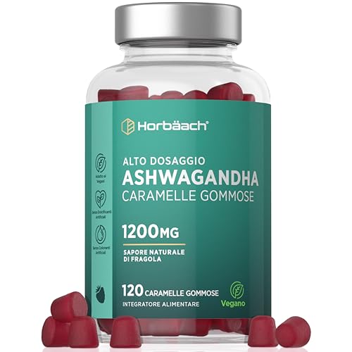 Ashwagandha Gommose 1200mg | 120 Caramelle Vegane per 2 Mesi | Gusto Lampone | Ashwagandha Polvere Estratto Withania Somnifera | Contiene Withanolidi | Integratore ad Alto Dosaggio | di Horbaach