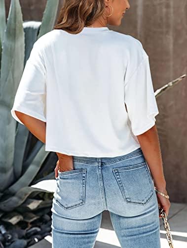 Tankaneo Crop tops voor dames, oversized sportbovenstuk, cropped shirts, ronde hals, losse buikvrije zomertop, korte T-shirts., zwart, XXL