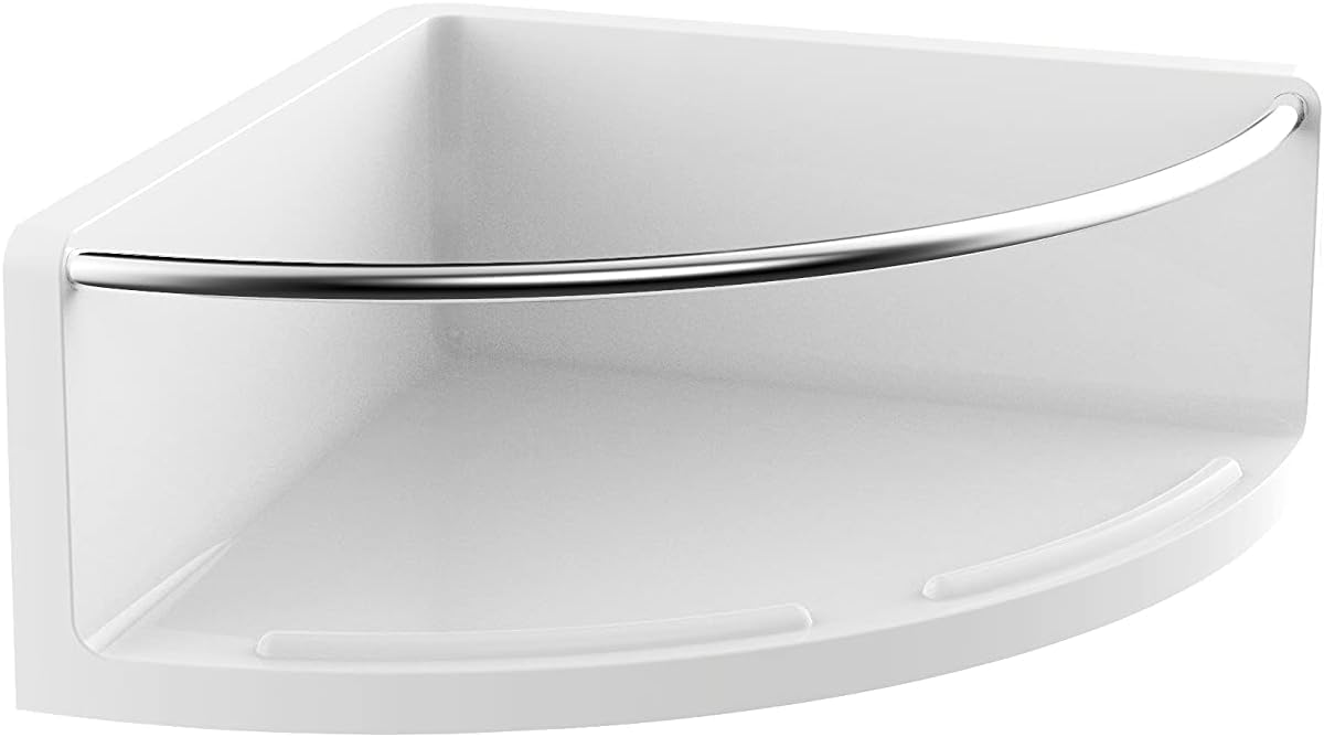 Emco Round Corner Basket for Gluing or Drilling, High-Quality Shower Shelf, Shower Basket for Bathroom Utensils, in White