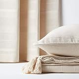 Homescapes Wohndecke Rajput Creme – leichte Baumwolldecke 255x360 cm, Tagesdecke aus 100% Baumwolle, Sofaüberwurf handgewebt mit Streifenstruktur, Couch-Überwurf mit Quasten, Oeko-Tex