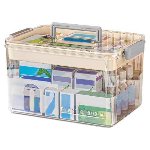 NEMTMCUA Medicine Organizer Storage Box with Handle Plastic First Aid Box Empty Thickened Medicine Container Chest Multipurpose Medical Case with Lids(transparent color)
