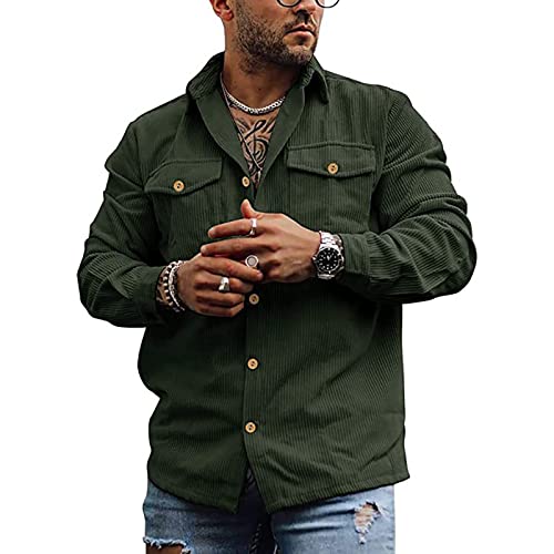 Image of utcoco Mens Corduroy Button Down Shirt Casual Relaxed-Fit Lapel Long Sleeve Jacket for Men