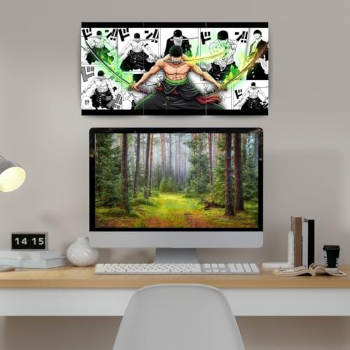 Image of One Piece Anime Manga Poster, One Piece Character Design Wall Poster 3 Panal - A4 Size, 300 GSM, Wall Decor Posters Wall Art For Bedroom, Living room, Office, Dining Room,No Frame (Zoro-6)