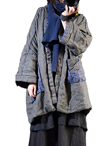NFYM Women's Lightweight Quilted Linen Jacket Open Front Two Buttons Winter Patchwork Outwear2