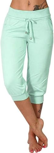 Bwogeeya Pantalones capri de yoga para mujer, pantalones de pijama sueltos con cordón y bolsillos