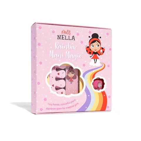 Miss Nella Zestaw akcesoriów do paznokci i lakierów do paznokci dla dzieci + zdejmowany lakier do paznokci Miss Nella naklejki na paznokcie, tatuaże, pilnik do paznokci i separator palców - specjalnie