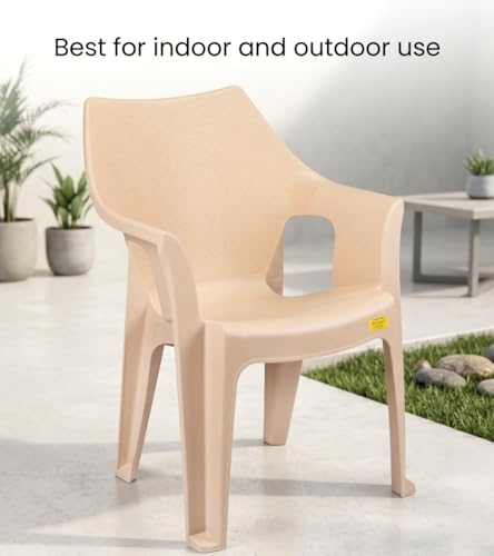 Image of Patiofy Plastic Chair for Home & Outdoor Use | Heavy Duty Comfortable Chair with Strong Legs | Stackable, Easy to Clean | Suitable for Living Room, Balcony, Patio Pack of 1 (Oxford Cream)