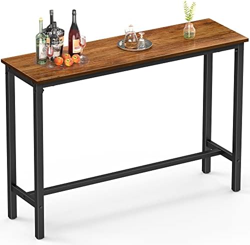 Mr IRONSTONE Bar Table, 47" Pub Table High Top Table Rectangular Bar Height Table Sofa Console Table Dining Coffee Table, for Narrow Space, Living Room, Sturdy Metal Frame, Easy to Set Up, Vintage