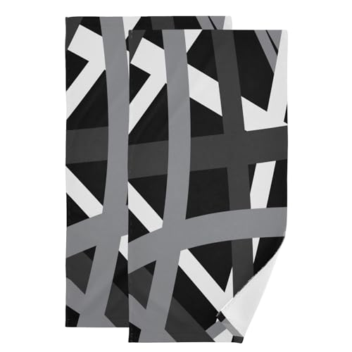 KENADVI Set di 2 asciugamani da bagno grigi, neri e bianchi, morbidi e assorbenti, motivo geometrico, strisce nere e grigie, asciugamani decorativi per bagno, ospiti, doccia, viso, capelli, palestra,