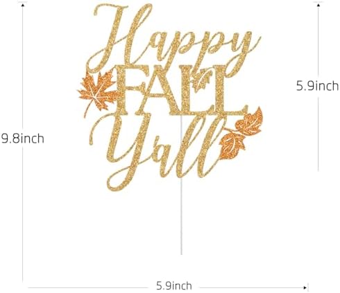 Happy Fall Y'all 케이크 토퍼, 가을 테마 케이크 장식, 가을 수확 추수감사절 파티 장식 골드 글리터 — 사진 7