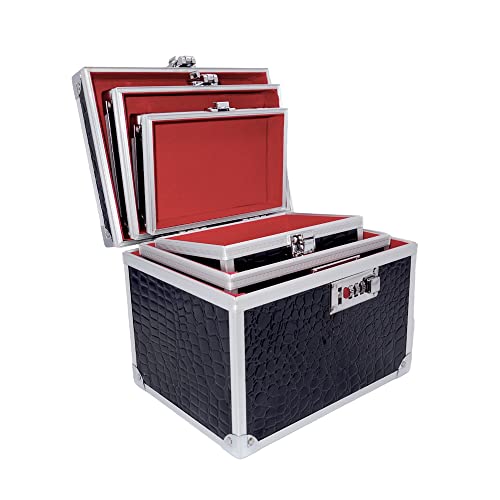 Maleta Para Maquiagem 3 em 1 Porta Joias Bijuterias e Acessórios (PRETA)