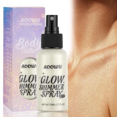 AOOWU Glitter Spray - Shimmer Spray for Face & Body, Shiny Body Glitter for Women - Quick-Drying & Non-Sticky - Shimmer Sparkle Makeup for All Skin Types for Party, Prom, Festival Rave (75ML)