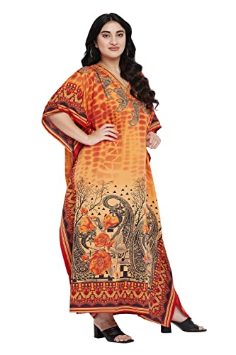 Image of Women Plus Size Kaftan Kimono Loose Maxi Summer Dresses for Women | 3 /4 Sleeve Casual Lounge Dress Boho, V Neck, Side Slit Hem, Beach Vacation Swimwear, Mumu Nightgown & Beach Cover Up