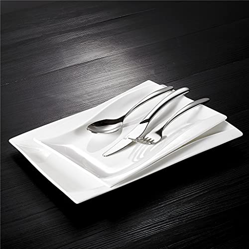 Zlxdp 4-Piece Ivory White Porcelain Dinner Plate Set With 11" & 13.25" Rectangular Plate Fruit Snack Dishes Platters (Size : 13.25) #TOP5