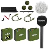 Rode Wireless GO Gen 3 - Sistema wireless per microfono a 2 canali Moss Kaki con intervista GO adattatore manuale e protezione antivento Keepdrum
