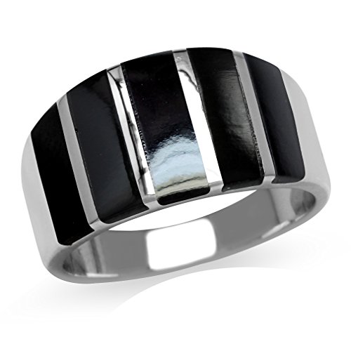Silvershake 5 Stone Created Black Onyx Inlay White Gold Plated 925 Sterling Silver Ring Size 6