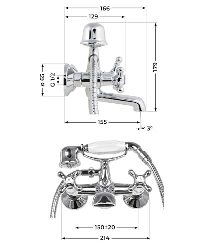 Zweigriffmischer Athenas für Wanne inklusive Brausegarnitur | Chrom | Wasserhahn | Badewannenarmatur | Wannenbatterie - 5