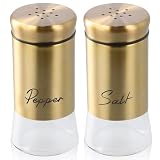 Juego de 2 saleros y pimenteros dorados pequeños, 150 ml, para barbacoa, camping, fiesta y cocina