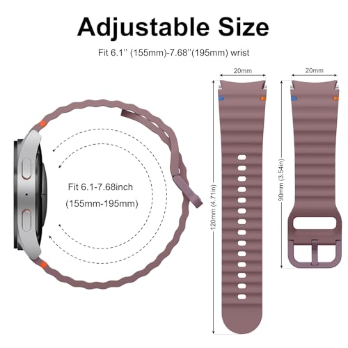 Image of Tobfit Silicone Bands for Samsung Galaxy Watch 7 Strap 40mm 44mm Women Men, 20mm Adjustable Sports Replacement Strap for Galaxy Watch 7 /FE /6 /6 Classic /5 /5 Pro /4 /4 Classic