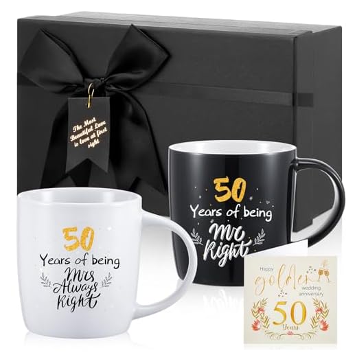 Geiserailie 2 Tazas de Cerámica para Parejas 50 Years Mr and Mrs con Carta Divertidas para Navidad Cajas de Regalo Negras para Bodas Compromisos Aniversarios San Valentín 380 ml (Elegante)