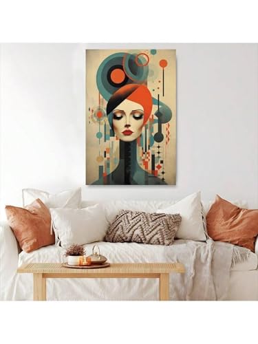 Peintures pour salon portrait féminin motif géométrique abstrait - 4
