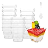 Leseed 100 Riutilizzabile Bicchieri da Dessert in Plastica, da 60 Ml, con Cucchiai, in Plastica, Riutilizzabili, per Dessert Fai da Te, Feste, Picnic (Trasparente) (100)