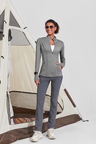 Image of PINSPARK Women's Athletic Jackets Slim Fit Workout Jacket Full Zip Up Running Gym Yoga Sports Tops with Pockets