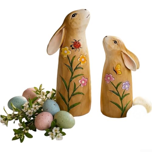 Figurines lapin en résine lot de 2 statuettes blanches déco printemps