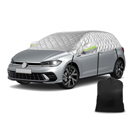 Opaltool Halbgarage Auto Kompatibel mit VW Polo MK5 MK6 Hatchback 2009-2023, 6-Lagige Halbabdeckung mit Haken, Reflektierendem Streifen und Ohrkappen zum Schutz vor Schnee, EIS und Frost