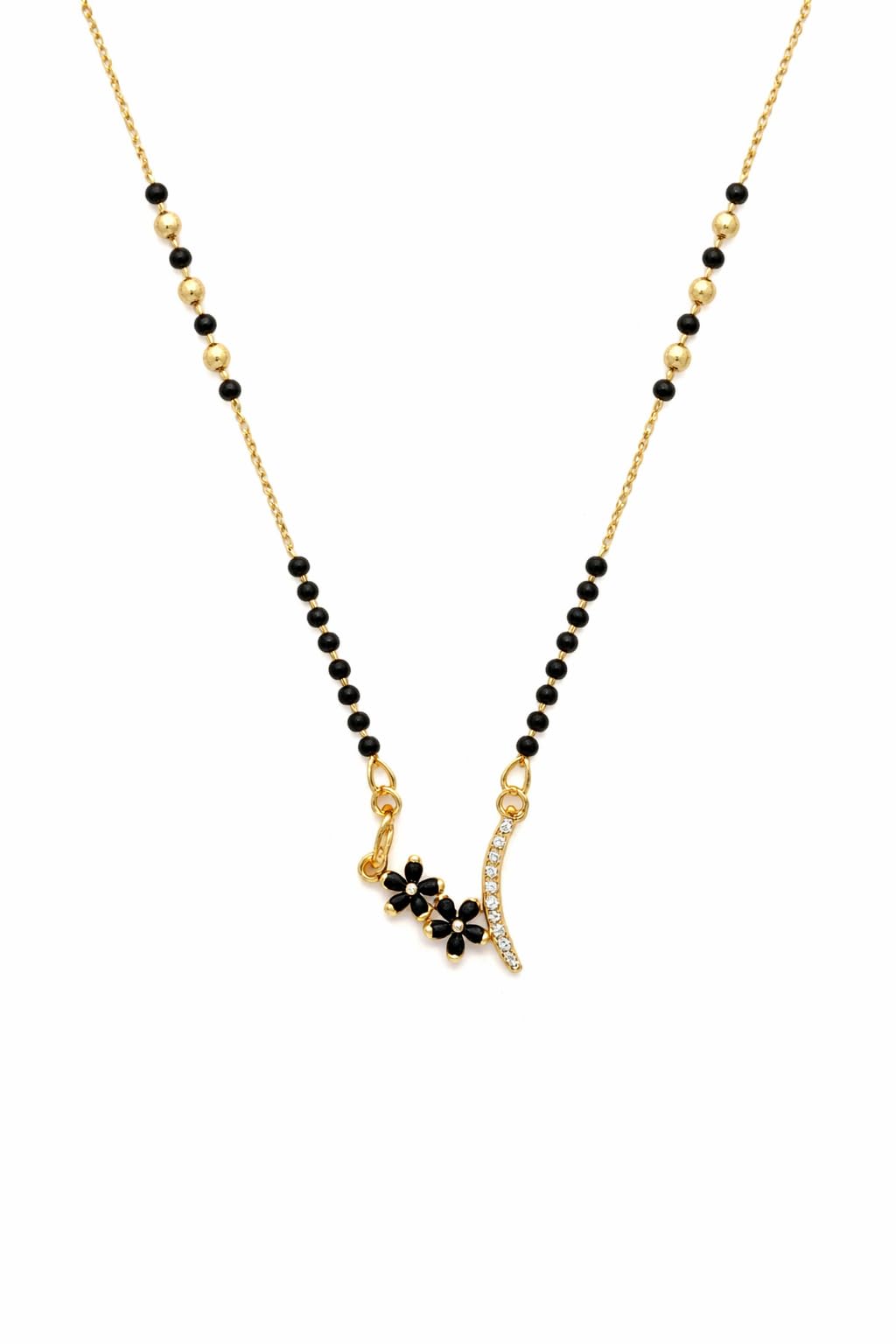 vien Gold Plated Floral Mangalsutra Necklace for Women with Black Beads & CZ Stones, Stylish Flower Pendant Short Mangalsutra Chain Daily Wear Jewellery Gift for Wife-picture-26