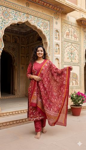 Image of FABNEX kurta set for women | Women Printed Kurti Pant Set with Dupatta (K-209)