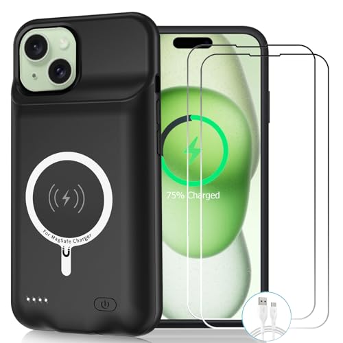 Wireless Charging Case for iPhone 15 Plus, 12000mAh High Capacity Portable Rechargeable Battery Case Wireless Charging Compatible with iPhone 15 Plus (6.7 inch) Extended Battery Charger Case (Black)