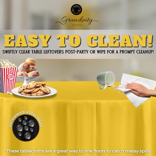 Image of Grandipity 24 Pack Premium Disposable Plastic Tablecloth 84 inch Inch Decorative Round Table Cover - Yellow