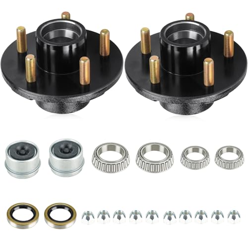 Aeagle 2 Sets 5 on 4.5" Bolt Circle Trailer Hub 5 Lug Idler Hub Kits for 3,500lbs 1-1/16'' to 1-3/8'' Tapered Axle, Replacement for L68149 L44649 Inner & Outer Cone Bearings by Aeagle - Used condition - US$51.00