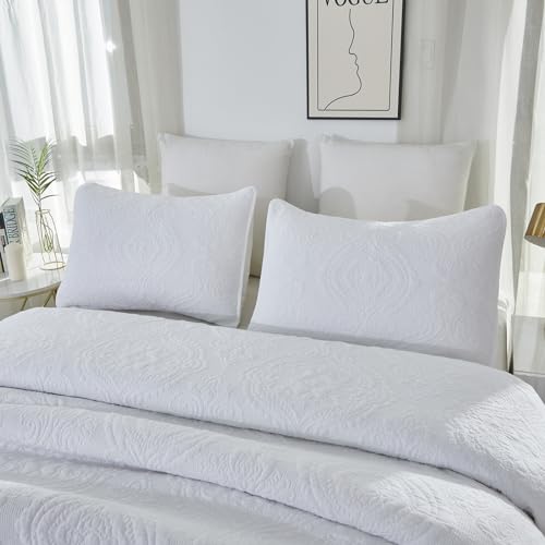Brandream 20231018QS003 White Damask Quilt Set Queen King Size Cotton Luxury Matelasse Quilt Bedding Set Farmhouse Comforter Set thumb #3