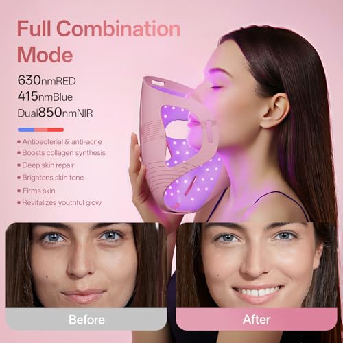 Image of Red Light Therapy for Face & Jawline-FDA Cleared 4D Face Mask with 324 LEDs,6 Modes (Red /Blue /Infrared) |Cordless for Home & Travel | Skincare Gifts for Women- Anti Aging LED Mask-Firm,Glowing Skin